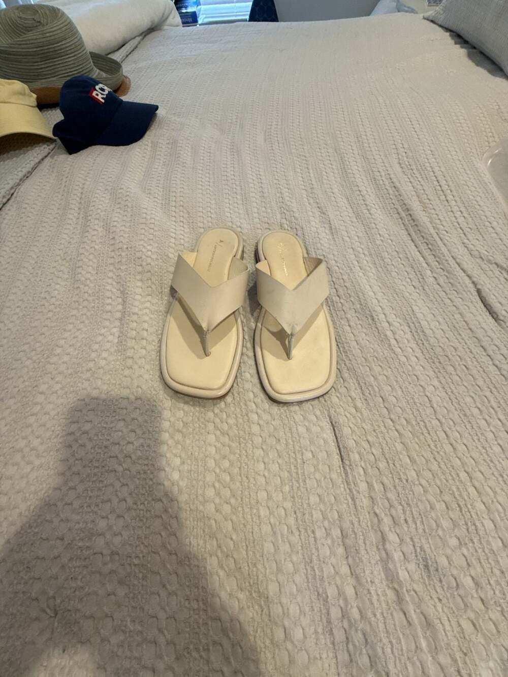 Anthropologie Leather Square Toe Thong Sandals